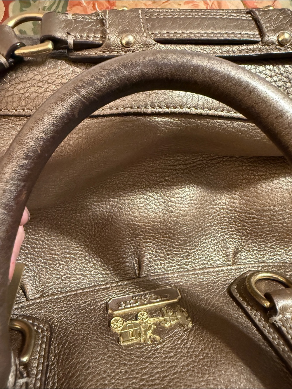 Coach Bronze Leather Shoulder Handbag with Gold Hardware - Picture 9 of 13
